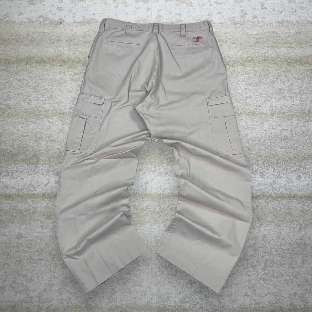 Vintage 90s Dickies Cargo Pants 36x32 Oat Tan Relaxed Work Trousers Flat Front